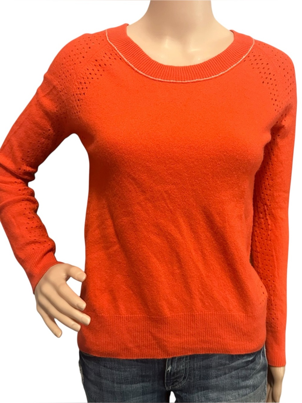Quinn women's orange/coral crewneck sweater Cashmere Sz SM